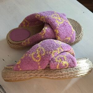 NEW IN BOX! Gucci Amina Maxi Terry Jacquard Macro GG Espadrille Sandal 9.5